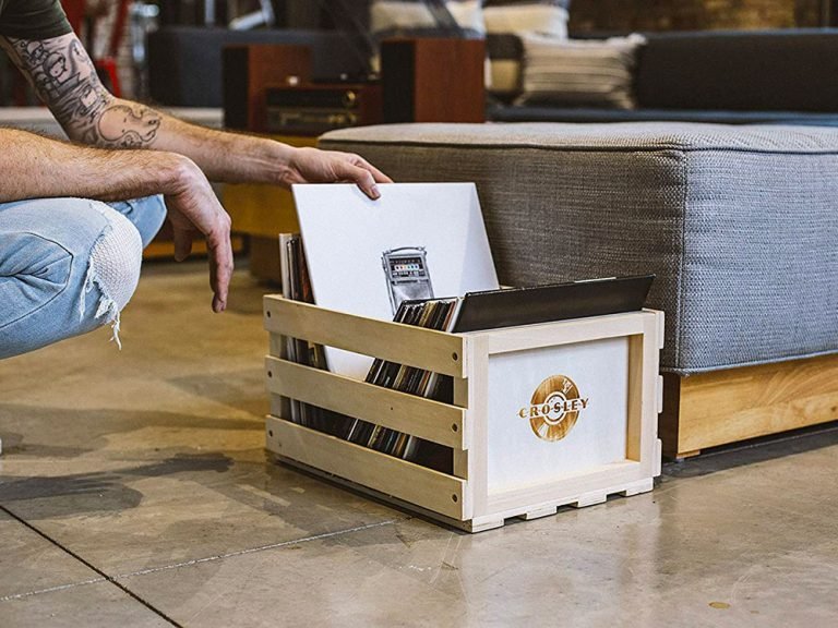 Supporto Per Vinili A 6 Ripiani Con Scrivania | Espositore In Legno Per Dischi E Giradischi | Organizer Da Collezione - 3