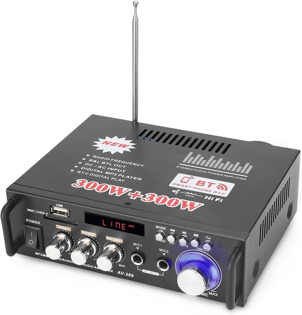 Amplificatore Stereo 500W 2 Canali Con Telecomando | Ingresso USB E Mp3, 12V Per Auto O Casa